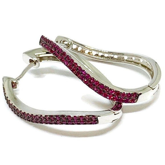 Purple Twist  Cz Silver Plated Hoops Earrings - Picture 1 of 3